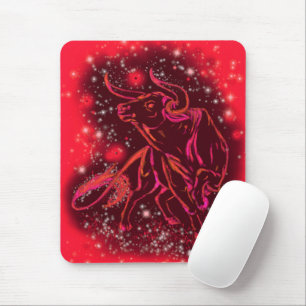Red Mouse Pad Bull Running At Starry Night