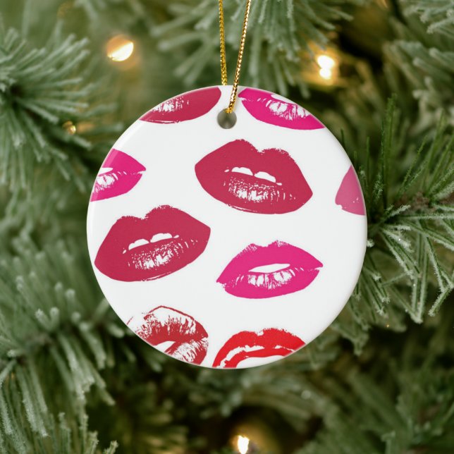 Red mouths Pattern Personalised Ceramic Tree Decoration (Tree)