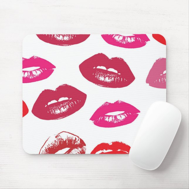 Red mouths Pattern Personalised Mouse Mat (With Mouse)