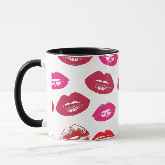 Red mouths Pattern Personalised Mug (Left)