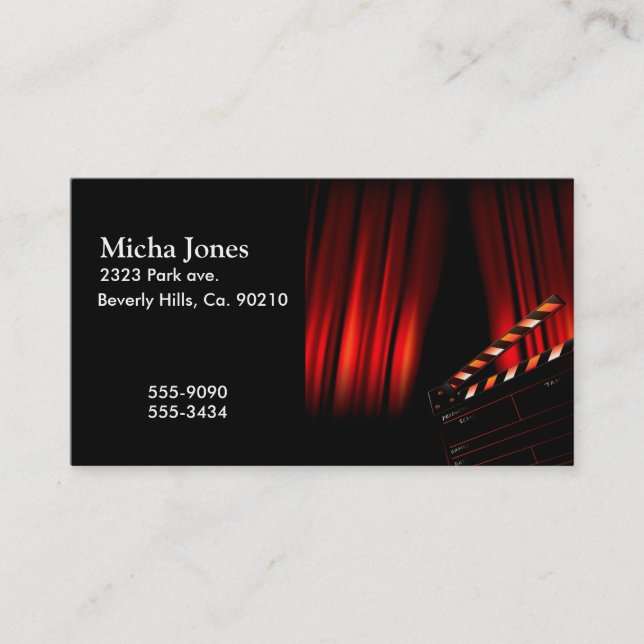 Red Movie Curtain Clapboard Director Business Card (Front)
