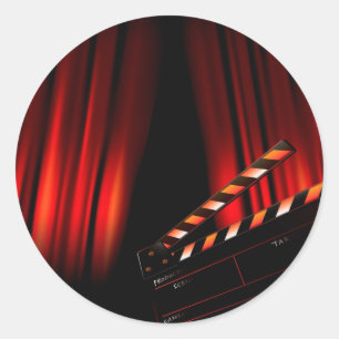 Red Movie Curtain Clapboard Director Classic Round Sticker