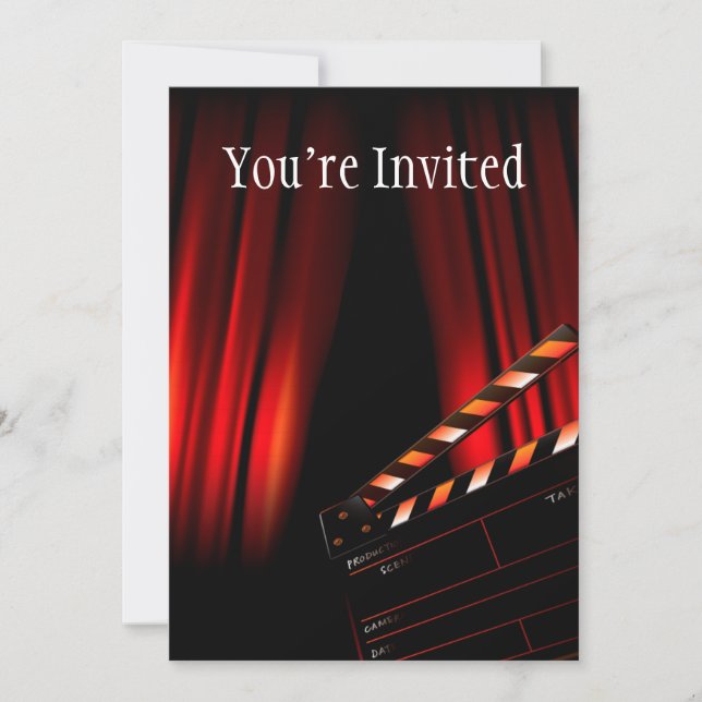 Red Movie Curtain Clapboard Director Invitation (Front)