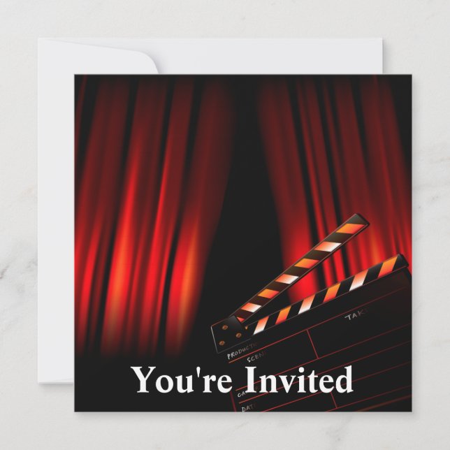 Red Movie Curtain Clapboard Director Invitation (Front)