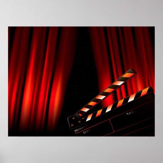 Red Movie Curtain Clapboard Director Poster (Front)