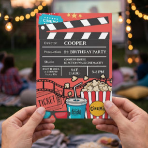 Red Movie Night Birthday Party For Boys Invitation