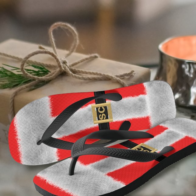 Red Mr Claus Santa Suit Christmas in July Festive Flip Flops (Santa wears flip flops in July. And you can too!)