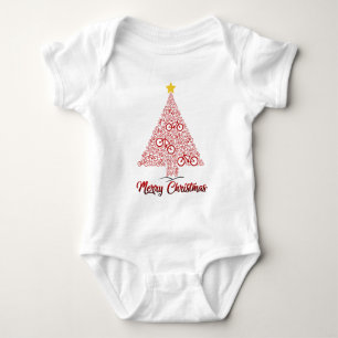 Red Mtb Bicycle Christmas Tree Merry Christmas Baby Bodysuit