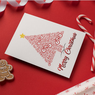 Red Mtb Bicycle Christmas Tree Merry Christmas Postcard