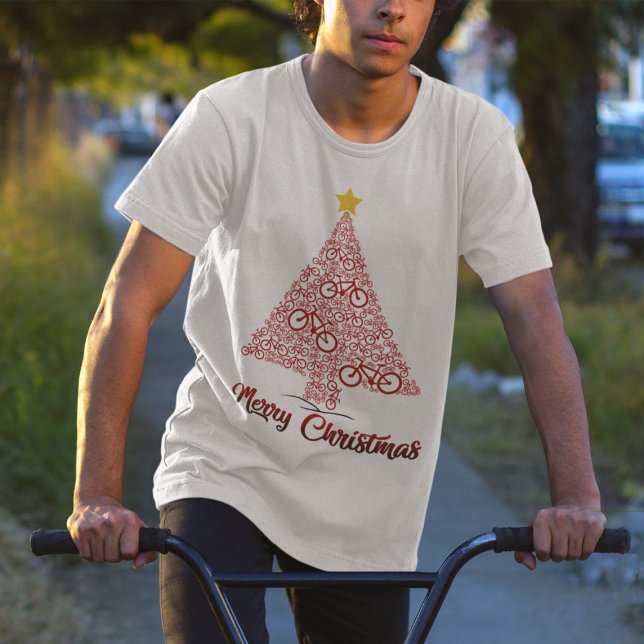 Red Mtb Bicycle Christmas Tree Merry Christmas T-Shirt (Creator Uploaded)