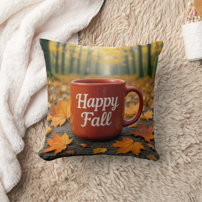 Red Mug For a Happy Fall Cushion (Blanket)