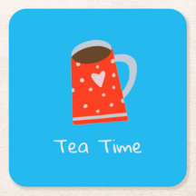 Red Mug Tea Time Paper Coaster
