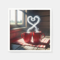 Red Mugs With Steamy Heart Connection