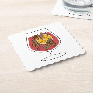 Red mulled wine with spices cocktail drawing paper coaster