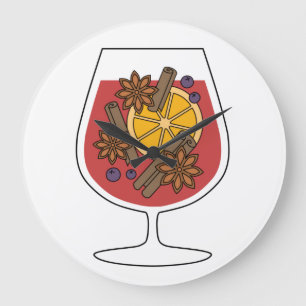 Red mulled wine xmas drawing  large clock