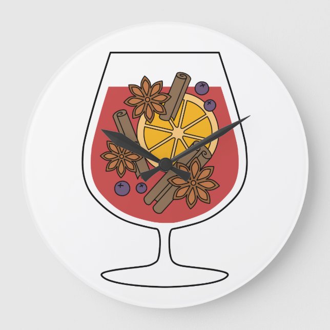 Red mulled wine xmas drawing  large clock (Front)