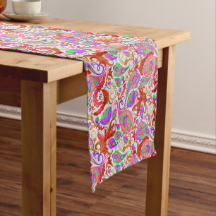 Red Multi-Colour Floral Paisley Short Table Runner