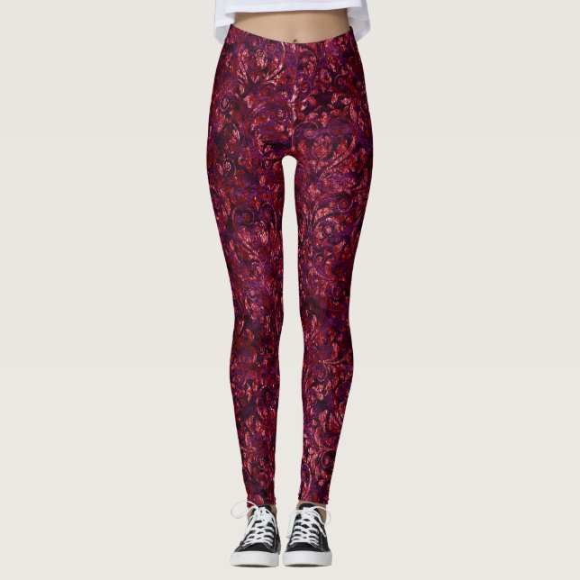 Red Multi Crushed Velvet Women's Leggings (Front)