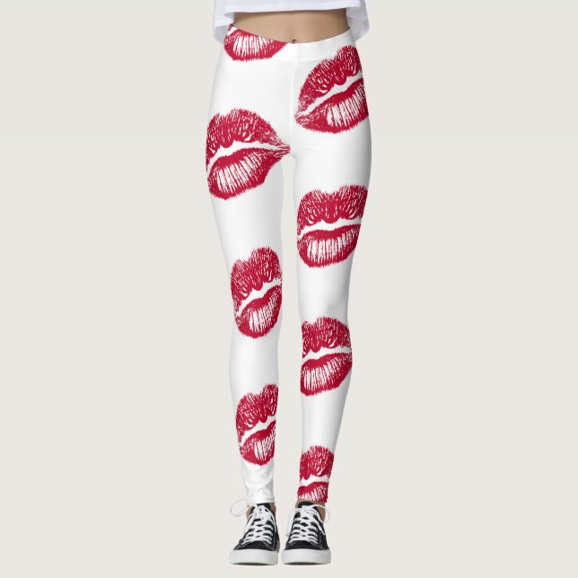 Red Multi Lips Leggings (Front)