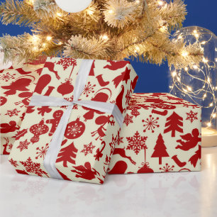 Red Multi Pattern Festive Christmas Wrapping Paper