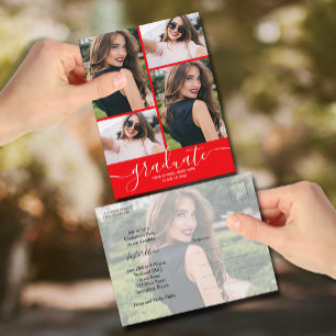 Red Multi Photo Graduation Party Invitation Postcard