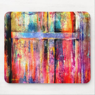 Red Multicolor Distressed Door Mouse Pad