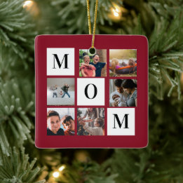 Red Mum Colorblock Photo Collage Personalised  Ceramic Ornament