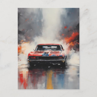 Red Muscle Car head on Postcard