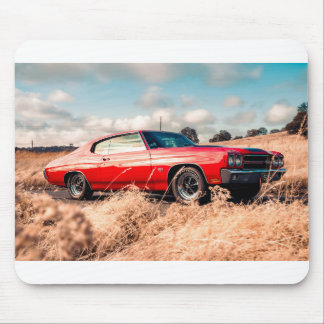 Red Muscle Car in grass. Mouse Mat