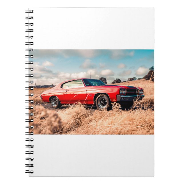 Red Muscle Car in grass. Notebook (Front)