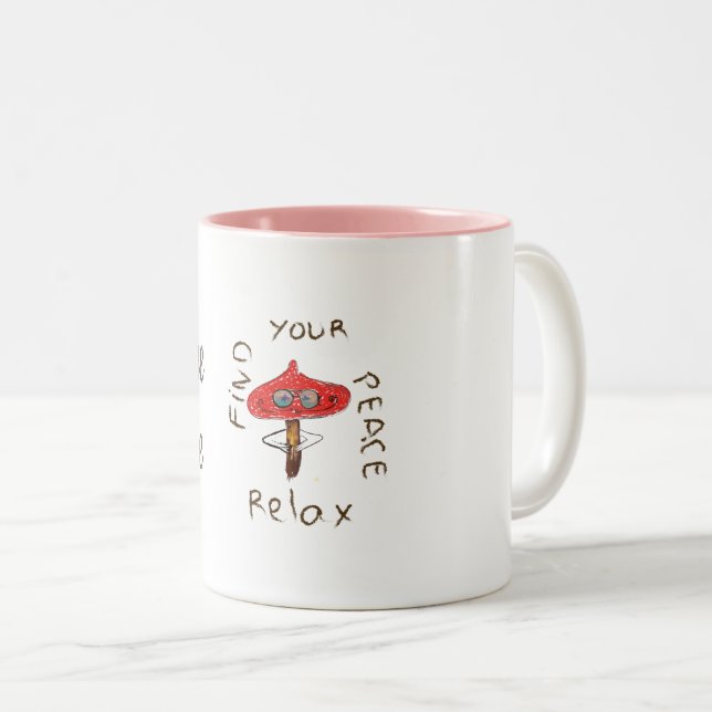 Red Mushroom Amanita Cartoon Two-Tone Coffee Mug (Front Right)