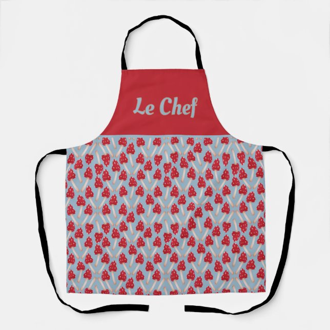 Red Mushroom - Blue & Red Apron (Front)