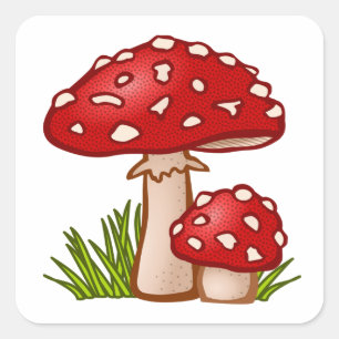 Red Mushroom Cartoon  Square Sticker