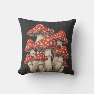 Red Mushroom Cluster Graphic - Retro Cottagecore Cushion