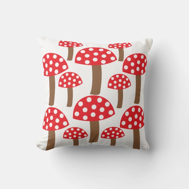 Red Mushroom Cute Botanical Pattern Cushion (Front)
