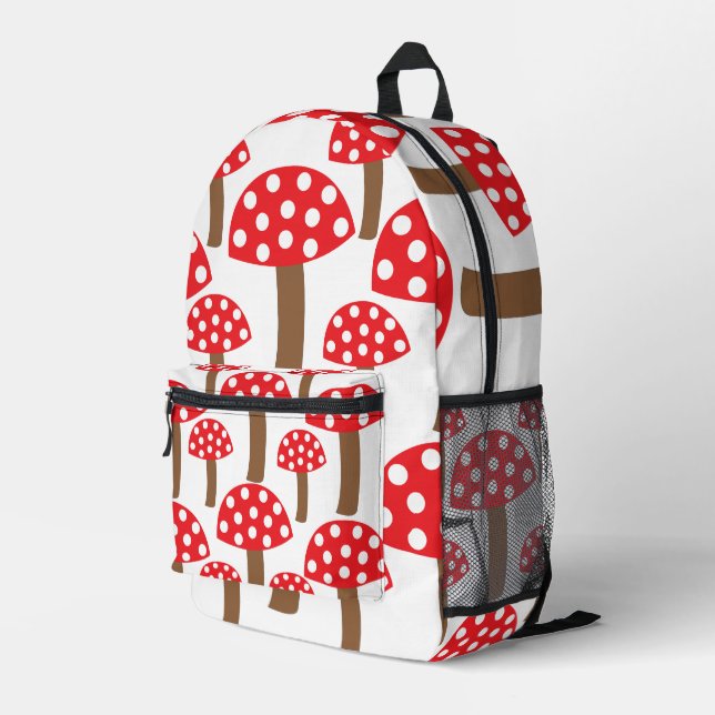 Red Mushroom Cute Botanical Pattern Printed Backpack (Back Corner Right)