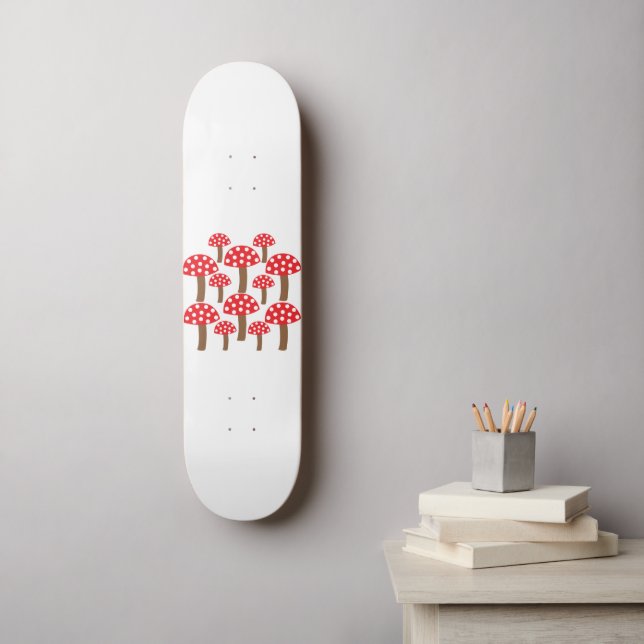 Red Mushroom Cute Botanical Pattern Skateboard (Wall Art)