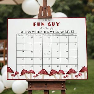 Red Mushroom Fun Guy Baby Shower Due Date Calendar Poster
