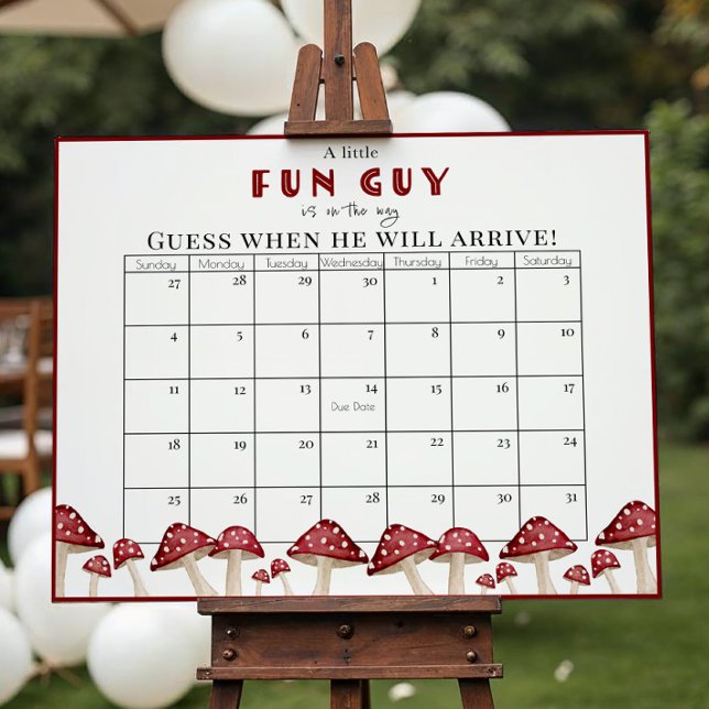 Red Mushroom Fun Guy Baby Shower Due Date Calendar Poster (Creator Uploaded)