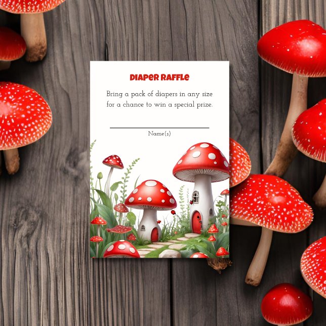 Red Mushroom Fungi Woodland Diaper Raffle Enclosure Card (Creator Uploaded)