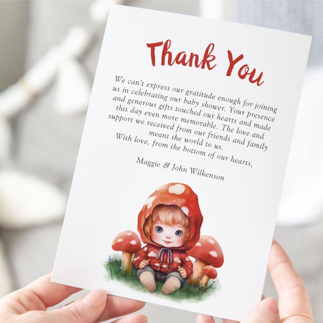 Red Mushroom Girl Baby Shower Thank You (Creator Uploaded)