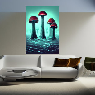 Red Mushroom growing in the sea AI Art Poster
