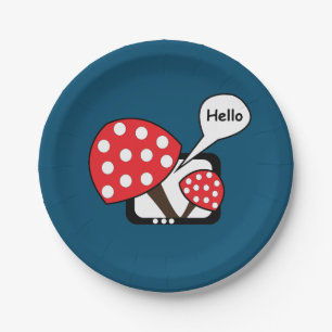 Red Mushroom Saying Hello From Television Paper Plate
