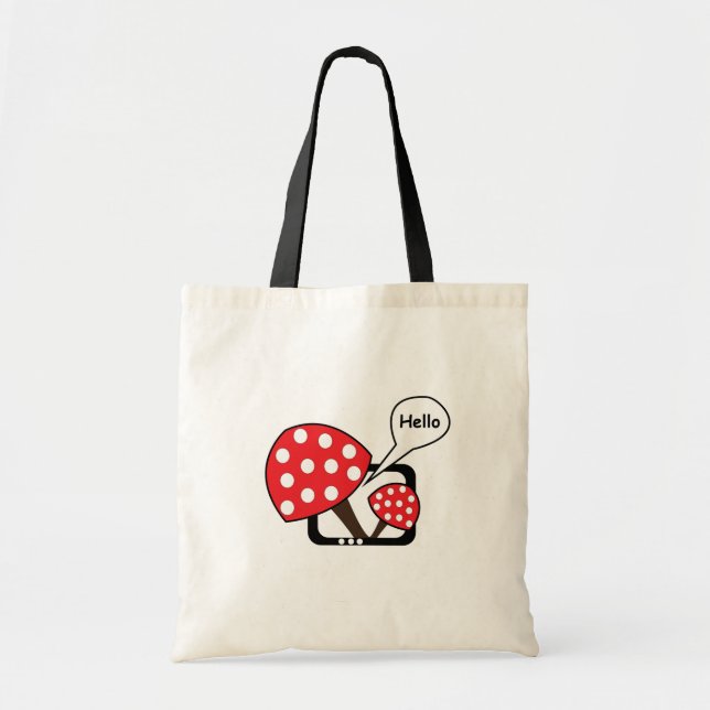 Red Mushroom Saying Hello From Television Tote Bag (Front)