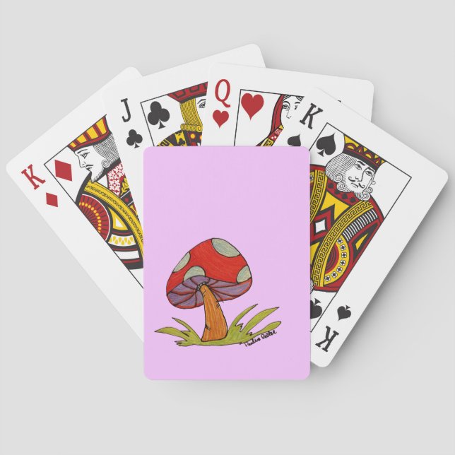 Red Mushroom with light purple background Tote Playing Cards (Back)