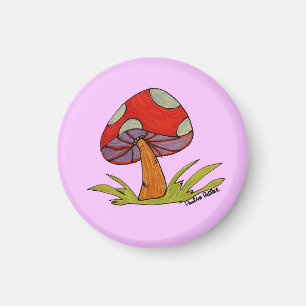Red Mushroom with purple background Magnet