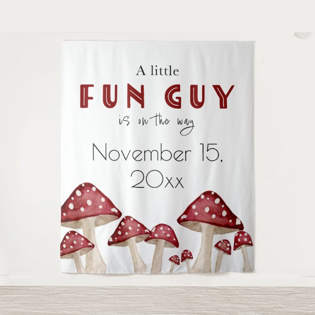 Red Mushroom Woodland Fun Guy Baby Shower Backdrop Tapestry (Front)