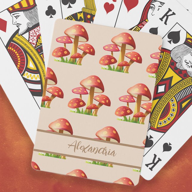 Red Mushrooms  Playing Cards (Red mushrooms playing cards personalized with your name or any text you choose.)