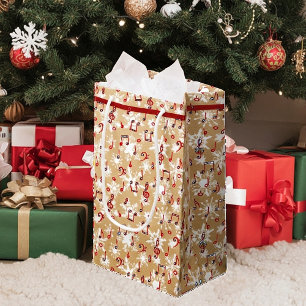 Red music and snow on paper bag look