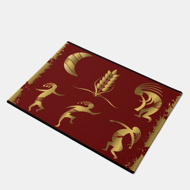 Red Music Dancing Kokopellis Rug (Angled)